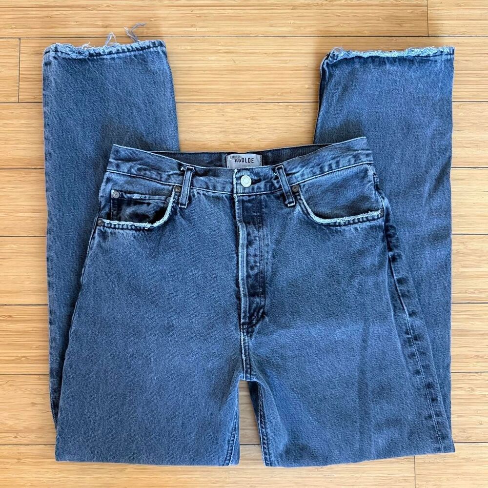 AGOLDE Black High Rise Straight Leg Jeans Size 28 Button Fly Cropped